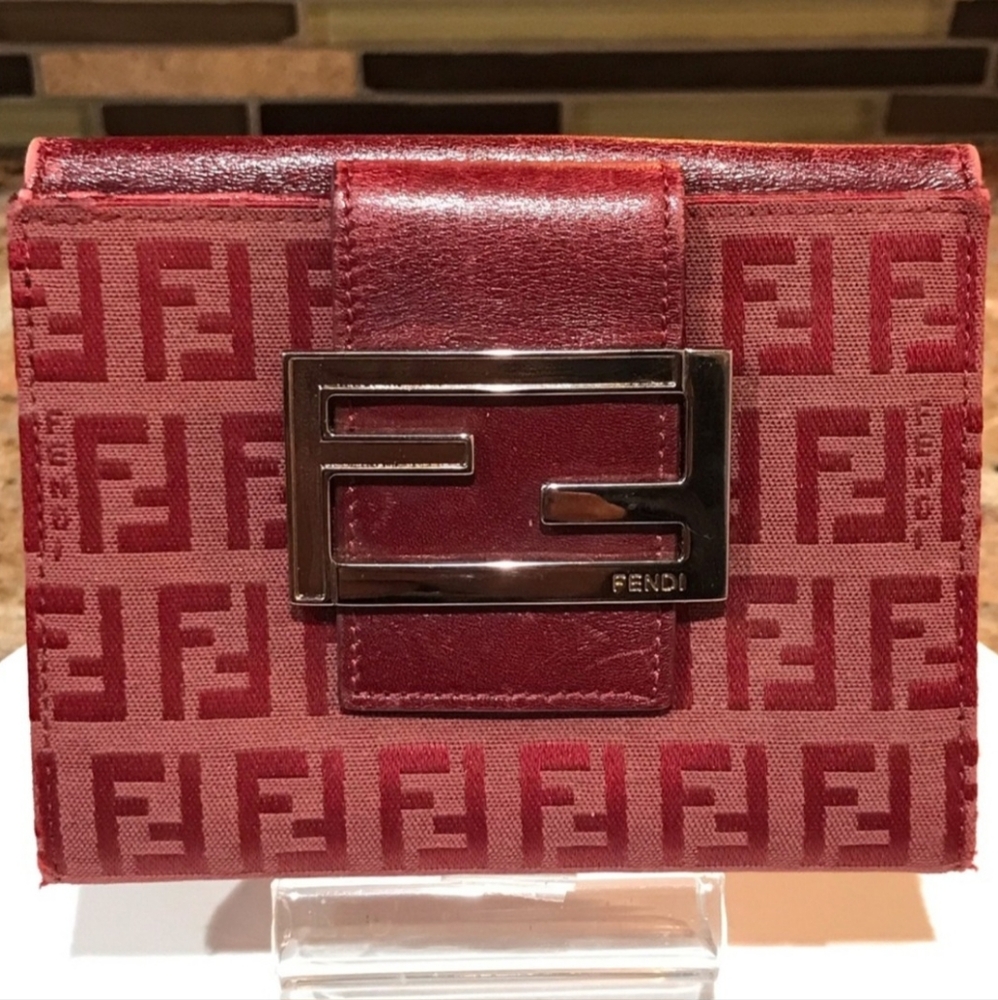 Fendi Red Wallet with Silver Logo